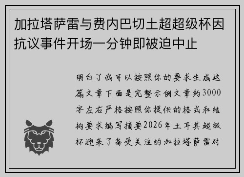 加拉塔萨雷与费内巴切土超超级杯因抗议事件开场一分钟即被迫中止